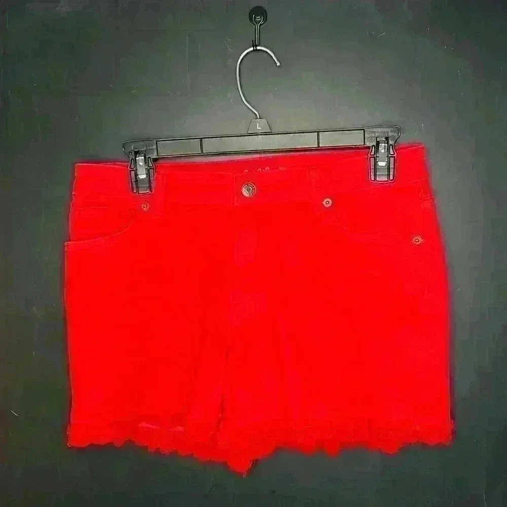 Cat & Jack Girls Size 14/16 Red Shorts Denim Eyelet Lace Trim Super Stretch